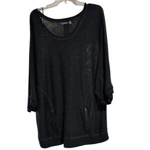 Dex Clothing Sheer Pullover Black Angle Wing Sweater with front zip Pockets